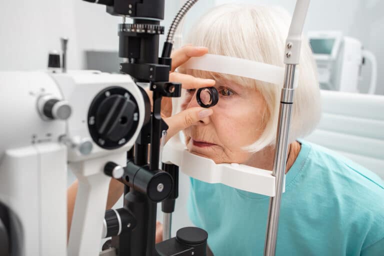 Woman having her eyes examined